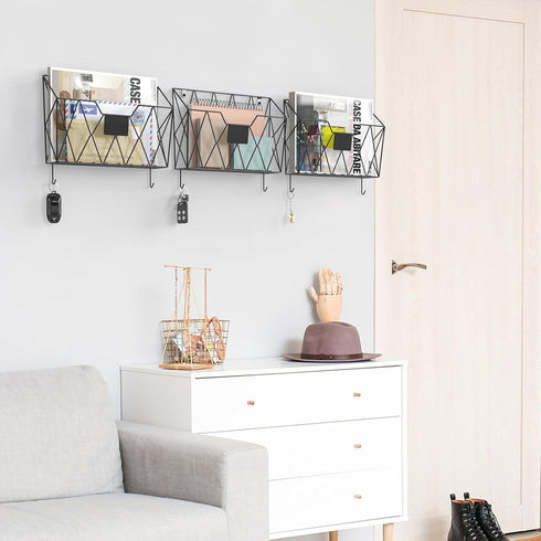 YBING Wall File Organizer, Mesh Hanging Wall Files Holder 6 Pack with Hooks for Papers Folders Files, Black