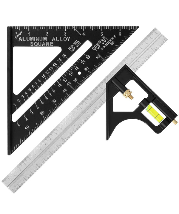 Mr. Pen Combination Square Tool Set, Black, 7" Rafter Square, 12" Aluminum Carpenter Square, Woodworking Square