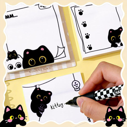 Mangpung 9 Set,Funny Set, Pads Black Cute Cat Sticky Notes Sticky Notes Cat Stationery,Kawaii Adhesive Memo Pads, Cat