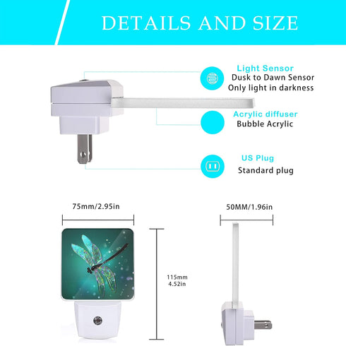 Oeaskly Gift,0.5W Dragonfly Night Light,Fantasy Green Dragonfly Plug-in Night Lights with Dusk-to-Dawn Sensor