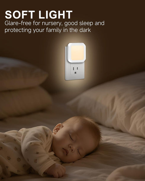 FONSHUKYY 2 Pack 3000K Night Light Plug in - Bedroom for Kids Baby Nursery Adjustable Brightness - Warm Lights LED Dusk