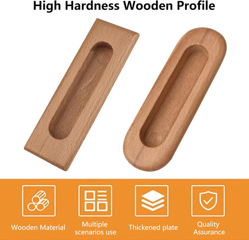 2PCS Oval Wood Recessed Concealed Handle, Sliding Door Handle Wood Cabinet Pulls for Barn Bypass Door