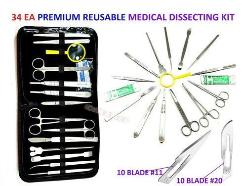 Premium 34 Pcs Advanced Biology Lab Anatomy Dissection Kit Set with Scalpel Knife Handle and Blades