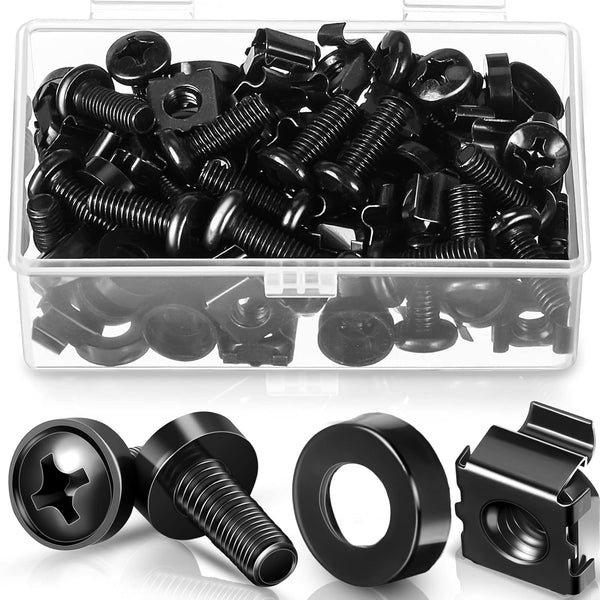 100 Pack M6 x 13 mm Rack Mount Cage Nuts, Screws, and Washers for Audio Server Console Mounting, Stainless Steel