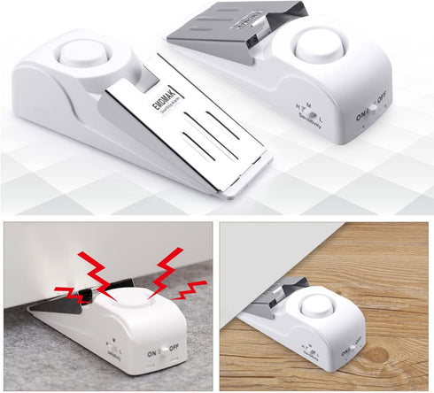 EMDMAK Door Stop Alarm with 120DB Siren - Door Stop for Home & Travel (White) Pack of 4