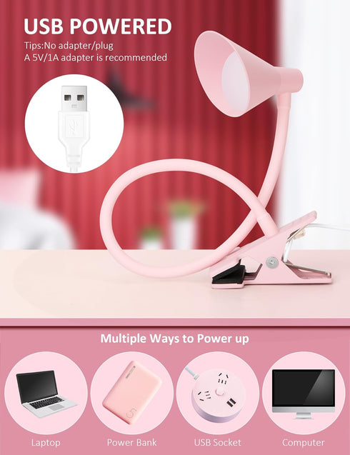 3 10 Dimmable BL08 LiFMIRA Pink Small Desk Lamp Clip on LED Reading Light for Bed, Color Modes Brightness, Book in Bed