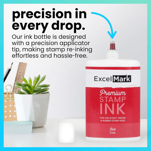ExcelMark Self Inking Stamp Refill Ink - 2 oz. - Red