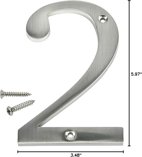 843322 2, Mailbox, 4 Inches Distinctions House Number Brushed Nickel Zinc Flush Mount Address Number, Modern Outdoor