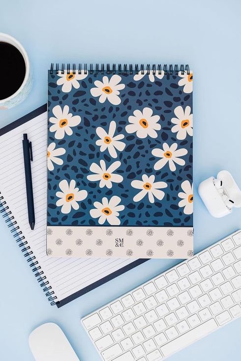 Steel Mill & Co Large Top Spiral Notebook, College Ruled, 11" x 8.5", Durable Hardcover, 160 Lined Pages, Leopard Daisy