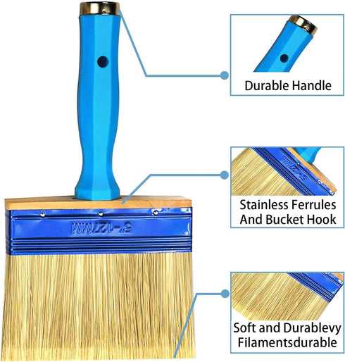 Heavy Duty Professional Stain Brush 3 Pack (4,5,6 inch) - Double Thick 1.18 inch Paint Brushes for Walls, Fence