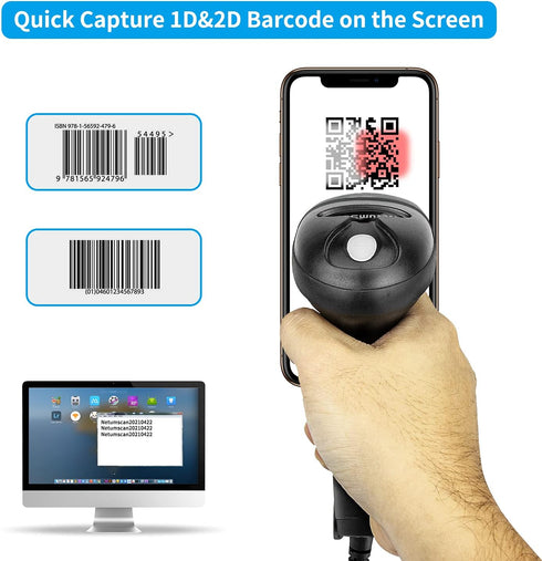 NetumScan 1D 2D PDF417 USB QR Barcode Scanner Reader for Computers,Handheld Wired Automatic Image Bar Code Scanners