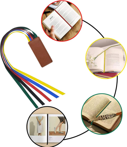 Chris.W 3Pack Ribbon Bookmarks for Bible, 5-Page Ribbon Markers with Artificial Leather and Colorful Ribbons