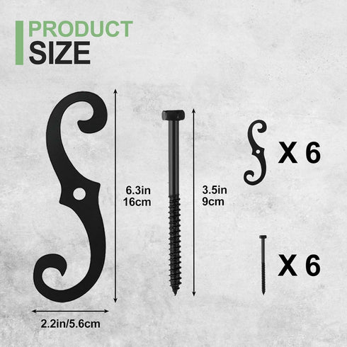 6 6.5" Pcs Shutter Dog Fasteners Hardware, Black S Style Shutter Tieback Hardware for Windows Outside External Shutters