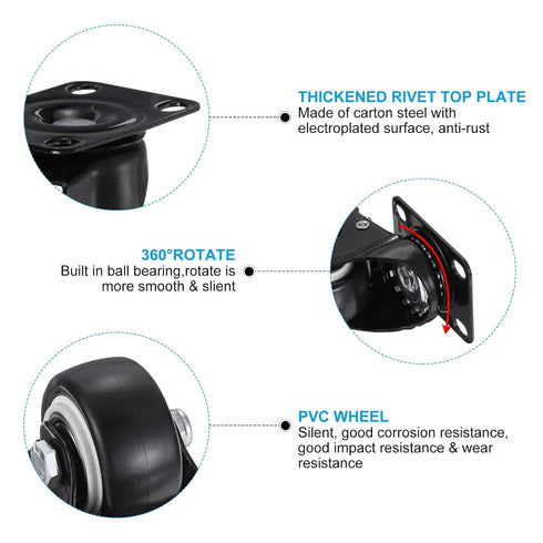 2" 4 Pack 462Lbs PATIKIL Swivel Caster Wheels, Silent Plate Casters with Screws Washer Without Brake Load Capacity