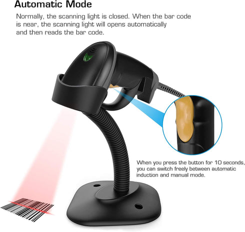 Esup Barcode Scanner with Stand USB Barcode Scanner Wired Handheld Laser Barcode Reader with Adjustable Stand (