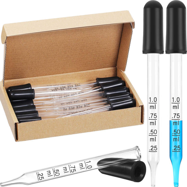 TecUnite 20 Pcs Glass Eye Droppers, 1 ml Liquid Droppers for Essential Oils, Calibrated Glass Stain Dropper