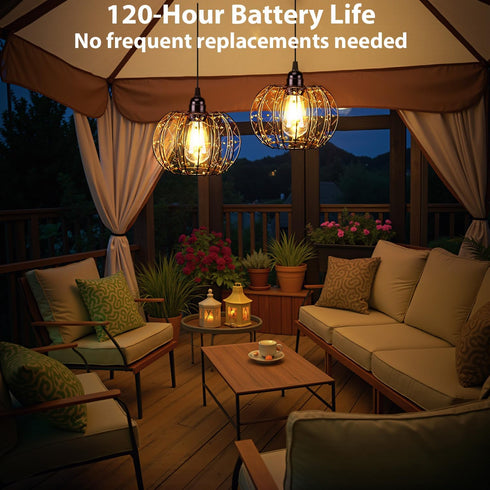 4 (2) Battery Operated Hanging Outdoor Chandelier, Battery Operated Gazebo Pendant Light Outdoor Waterproof, No Wiring