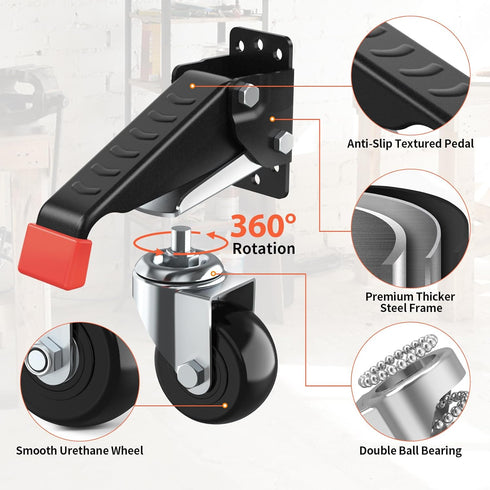 SPACEKEEPER Workbench Casters Kit, 720 Lbs Heavy Duty Retractable Caster Wheels for Workbenches and Machinery, 4 Pack