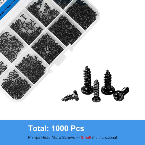 10 Kinds Small Multi-Purpose Phillips Head Micro Screws - Self-Tapping Electronic Screws Assortment Kit, Pack of 1000
