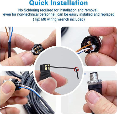 M8 4 Pin Male & Female Socket Panel Aviation Wire Connector, 8mm Outdoor Waterproof IP67 A Coding