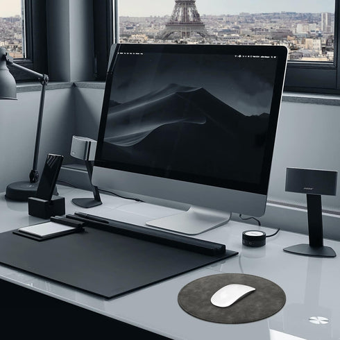 Round PU Leather Mouse Pad with Stitched Edge, Micro-Fiber Base, Non-Slip Waterproof, 9 x 9 Inch (Gray)