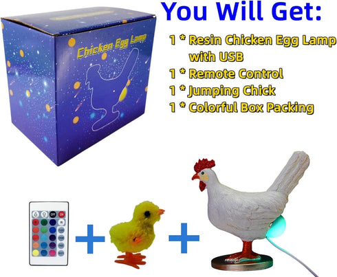ChickenSoNice 16 Chicken Egg lamp, Colors Change Chicken lamp with Remote Control, Resin Chicken Egg Night Light