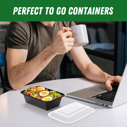 50 Pack (100-Piece) 24 oz Reusable Meal Prep Containers with Lids, Sturdy Leakproof & Food Safe, Microwave, Freezer,