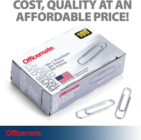 Officemate Premium #1 Paper Clips - 1,000 Paper Clips (10 Boxes of 100 Each) - Silver (99916)