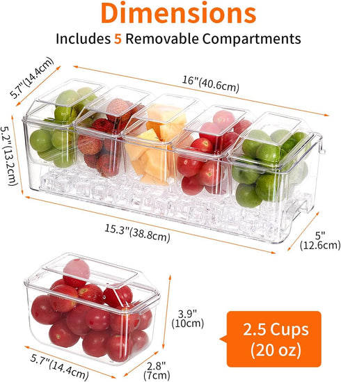 Set Party15.3" 5 Set 5 2 (5 1 pack) Chilled Condiment ServerTaco Bar Serving for Condiment Serving Platters