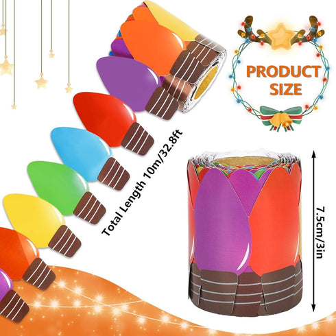 Whaline 32.8ft Christmas Light Bulletin Board Borders, Colorful Light Bulb Die-Cut Trim for Classroom