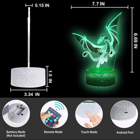 MARZIUS 3D 16 Dragon Illusion LED Table Decor Lamp Night Light with Greeting Card, Colors Change, Remote Control