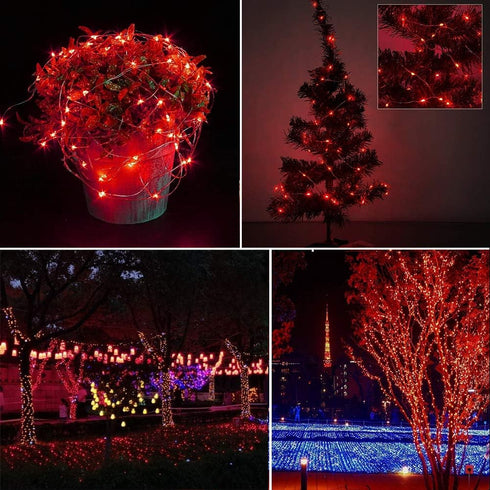 Outdoor Solar String Lights, 2 Pack 33ft 100L Red Copper Fairy Lights, 8 Modes Twinkle Decor for Christmas Wedding Party