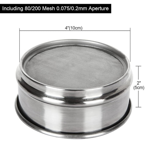 2 PCS 304 Stainless Steel Test Sieves, 200 Mesh 0.075mm + #80 Mesh 0.2mm Aperture Lab Standard Test Sieve, f10cm/4”Dia Economy Test Sieve for Industrial Laboratory