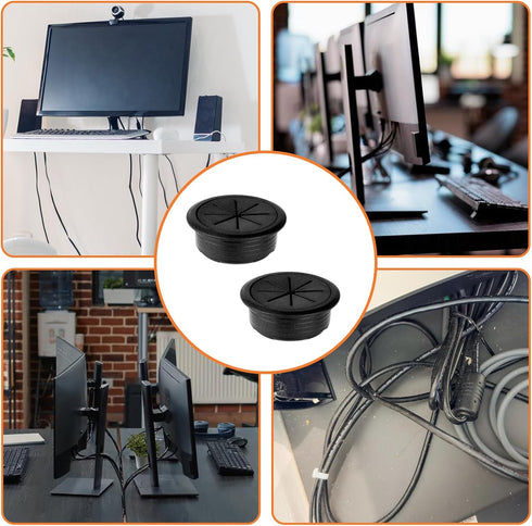2Pcs 2 Inch Desk Wire Cord Cable Grommets Hole Cover, Black Flexible Wire Cover for Desktop Equipment