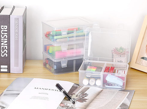 BTSKY 4 Pack Photo Storage Boxes for 4"x6" Pictures, Greeting Card Organizer with Removable Divider for Craft Storage