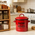 Red Enamel Grease Container with Strainer & Spatula - Perfect for Cooking Oil and Bacon
