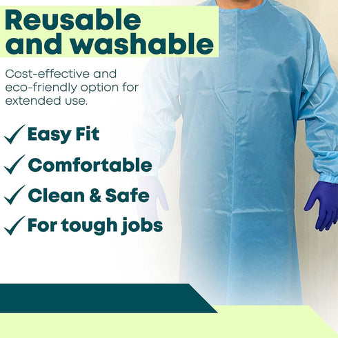Reusable Isolation Gowns - Fluid Resistant Polyester, 10-Pack, Protective Washable PPE for Medical Facilities, Green