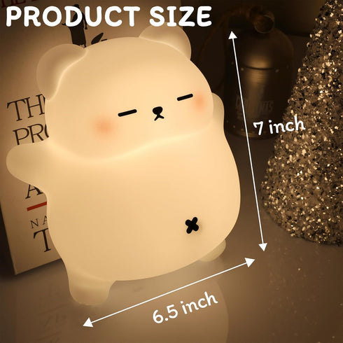 FRDEV 3-Level Dimming, 30-Min Tummy, Bear Night Light for Nursery, Rechargeable Soft Silicone Baby Night Lamp