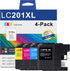 LC201XL Ink Cartridges (4-Pack: 1BK/1C/1M/1Y) Compatible for Brother MFC-J485DW, MFC-J460DW Printers