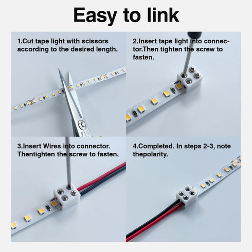 12 Pack LED Strip Light Connectors - 8mm 2 Pin Solderless White 12V LED Tape Light Connectors to Wire
