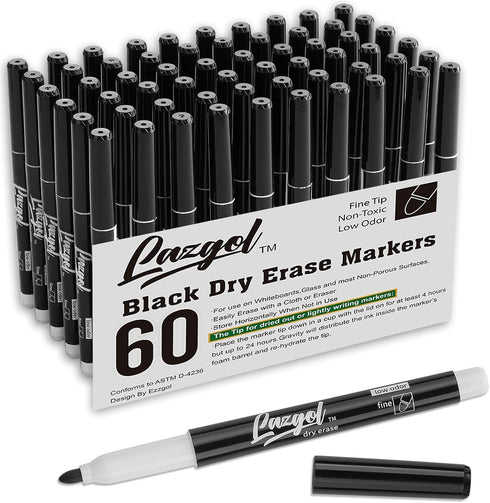 Dry Erase Markers Bulk, 60 Pack Black Low Odor Fine Point Markers for Whiteboard Use