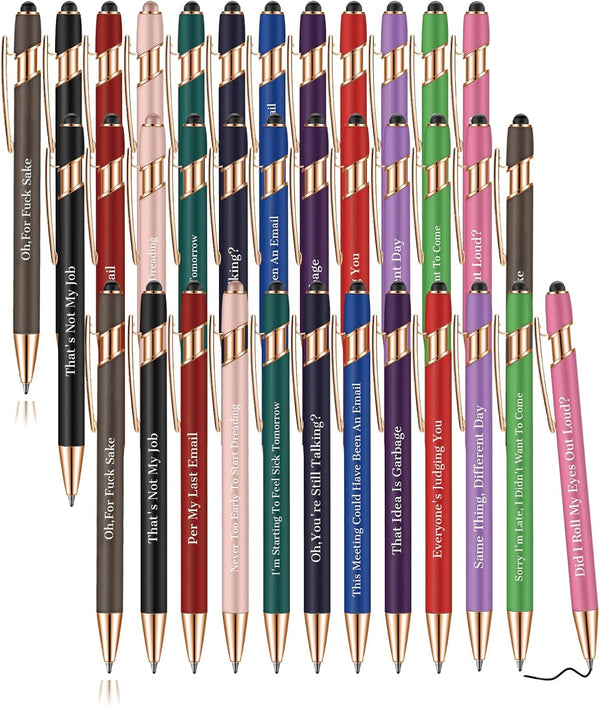Snarky Funny Office Pens - 36 Pcs Negative Sarcastic Quotes Work Ballpoint Pens with Stylus Tip for Colleague Gifts,