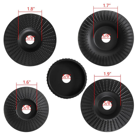 Hedume Set of 5 Angle Grinder Wood Carving Discs for 4" or 4 1/2" Attachments, Stump Tool Grinding Wheel