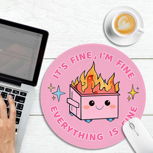 Funny Mouse Pad for Desk, Cute Office Decor for Women, Dumpster on Fire Small Mousepad with Non-Slip Rubber Base, Personalized Round Computer Mouse Pads for Laptop Desk Accessories Supplies by Hancynir