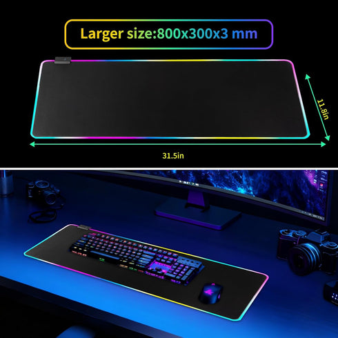 Tongyanat Pad-14 (31.5 12 Inch) RGB Gaming Mouse Light Modes, Extended Soft LED Mouse Pad, Anti-Slip Rubber Base
