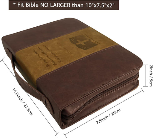GraduatePro Bible Cover for Men & Women, Large PU Leather Zippered Scripture Bag with Carrying Handle, Psalm 46:10,