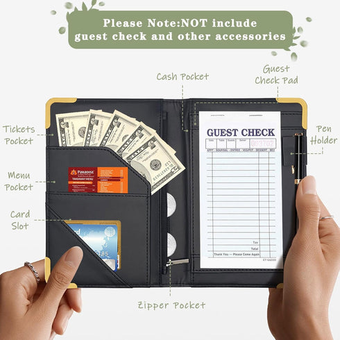 UntilPlan Server Book, Waitress Book with Zipper Pocketsm, Money Server Books, Cash Check Bill Receipt Holder Presenter