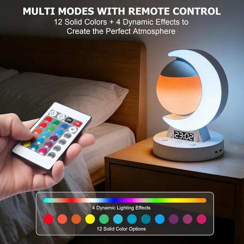 Lexvoltrix Dimmable RGB Moon Table Lamp with Clock Display, Bluetooth Speaker, LED Night Light with Music Mode & Scene