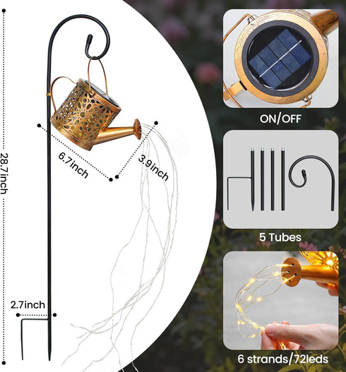 Zfiglum 1 Pack Solar Watering Can Lantern, Hanging Light Outdoor Waterproof, Hanging Lantern Decorative, Garden