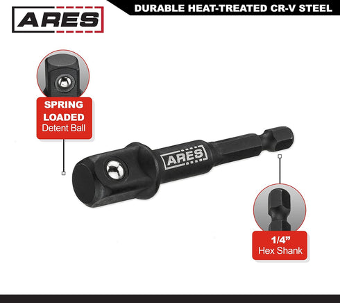 ARES 22022 3-Inch Impact Grade Socket Adapter Set, 1/4-Inch, 3/8-Inch, 1/2-Inch Drive for Impact Drill